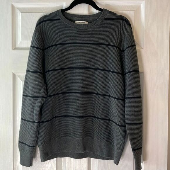 Goodthreads Gray Stripe 100% Cotton Crewneck Sweater Men’s Medium - Picture 2 of 9